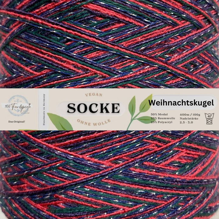 100 jeux de couleurs * fil à chaussettes/fil à bas<br> végétalien sans laine *limité*<br> Édition de Noël avec des paillettes