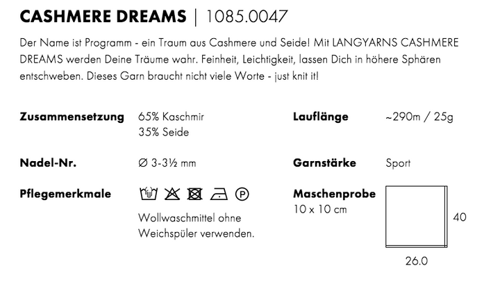 LANGYARNS Cashmere Dreams ** 26 Farben