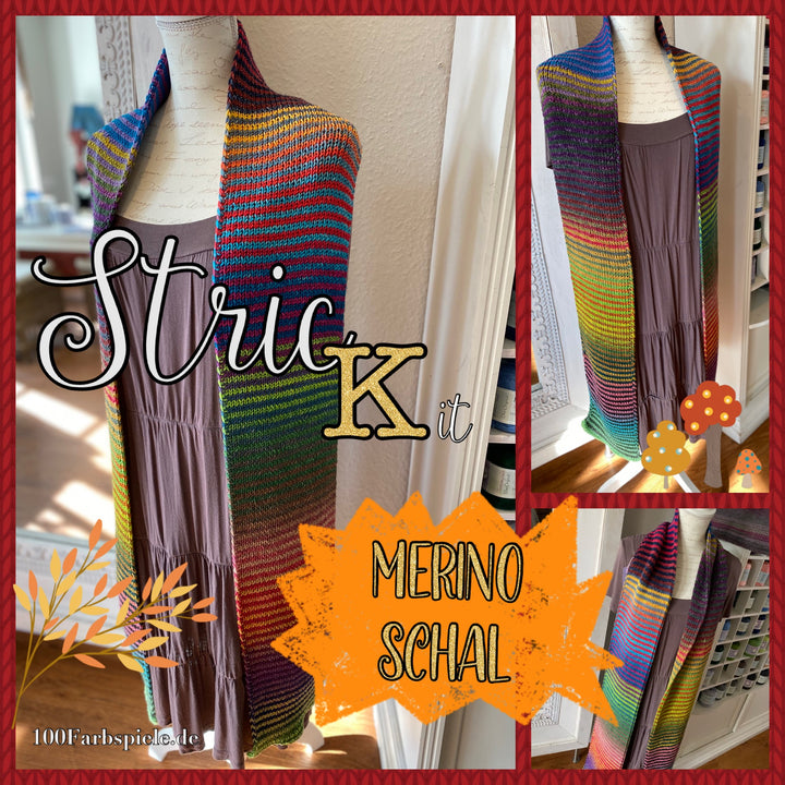 The knitting KIT for a colorful merino scarf - with instructions